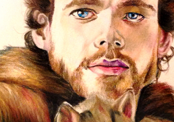 2013 // colored pencil & paper // robb stark and grey wind of winterfell // game of thrones